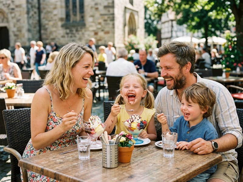 Familie genießt Eis