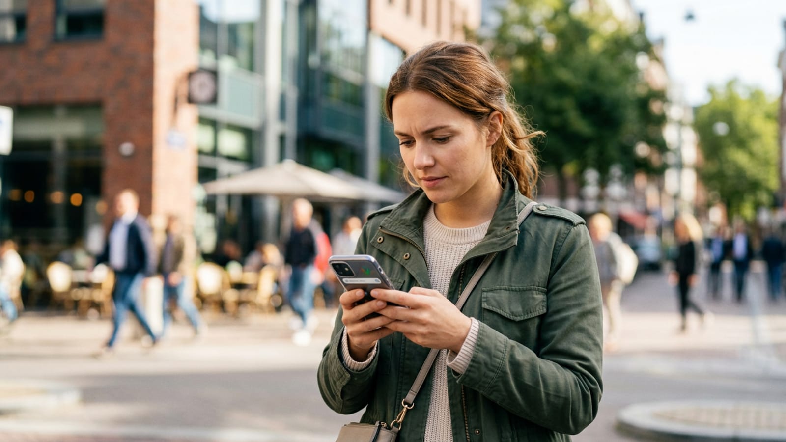 Kundin sucht lokalen Betrieb am Smartphone