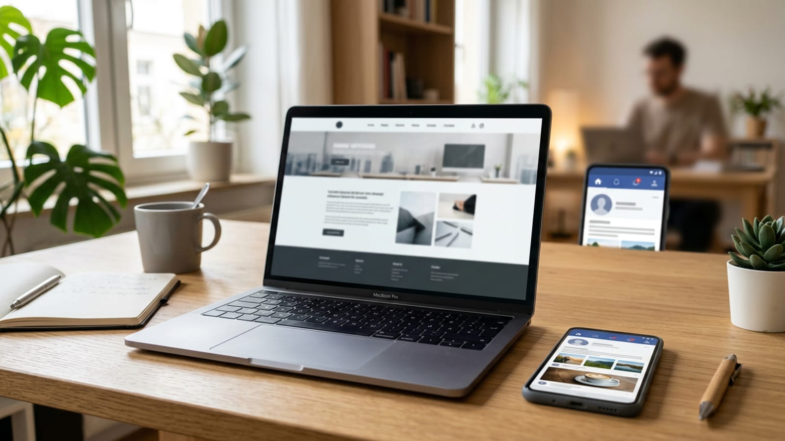 Laptop mit Website neben Smartphone